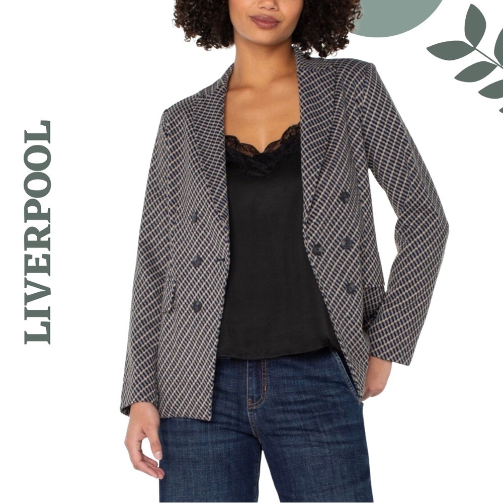 Liverpool Double Breasted Plaid Blazer Large NWT
